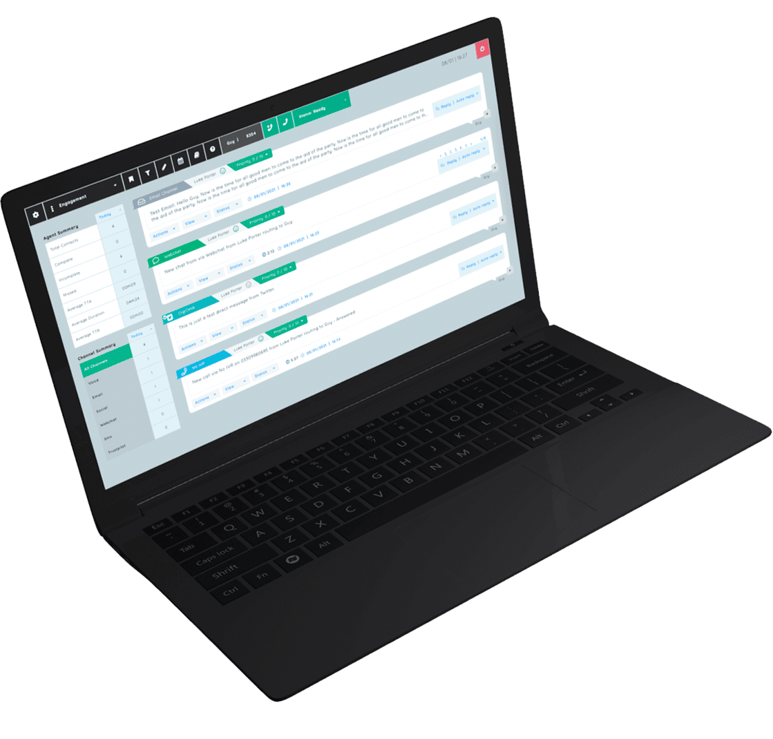 A visual example of DigiDesk's cloud contact centre, engagement console